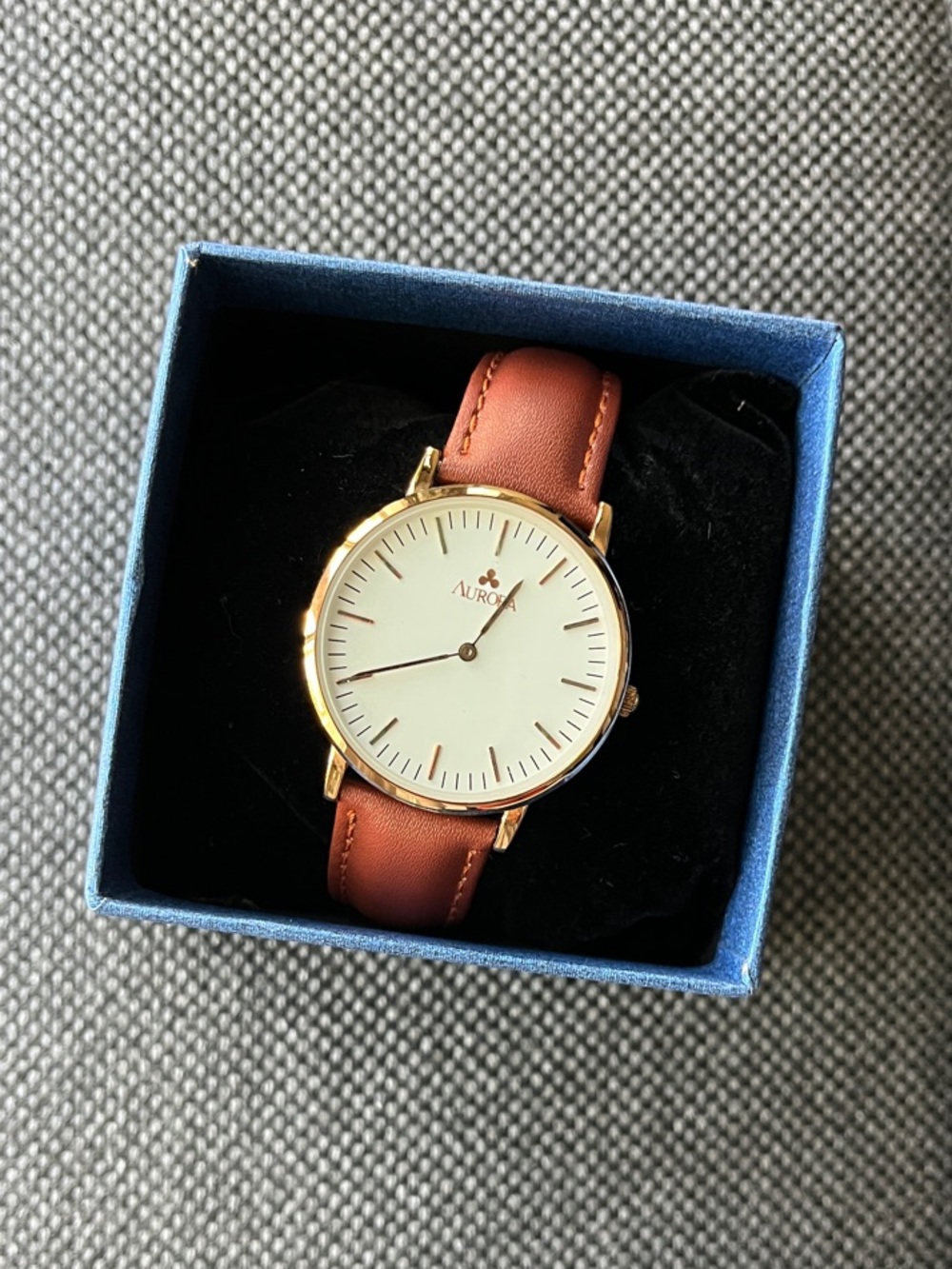 Auroa Women's Tan Leather Strap Watch with Gold Case